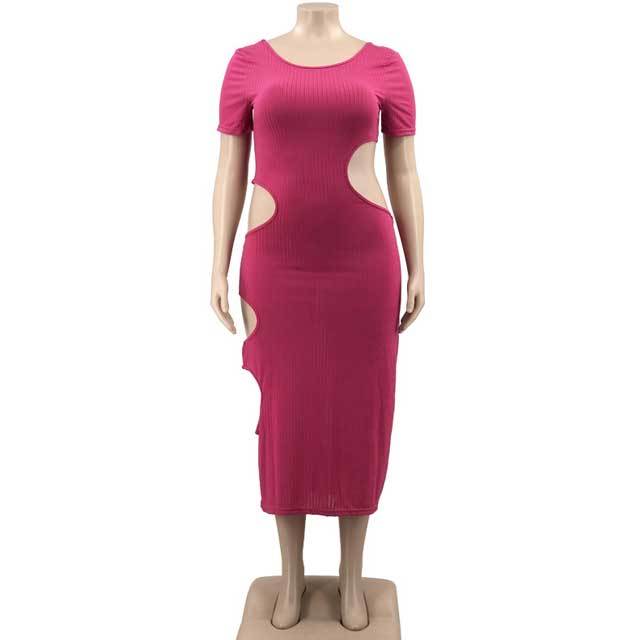 Plus Size Ribbed Hollow Out Dress