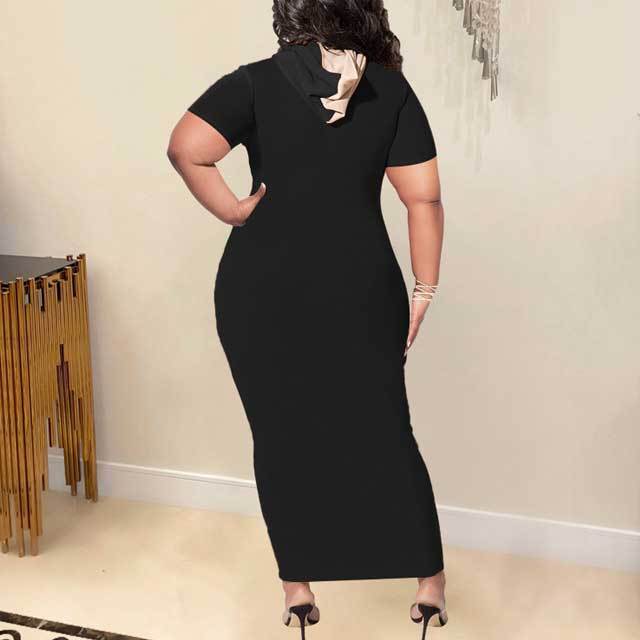 Plus Size Color Block Hooded Maxi Dress