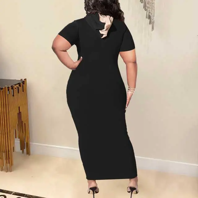 Plus Size Color Block Hooded Maxi Dress