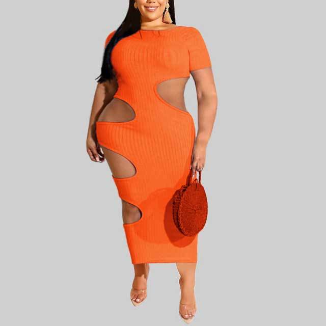 Plus Size Ribbed Hollow Out Dress