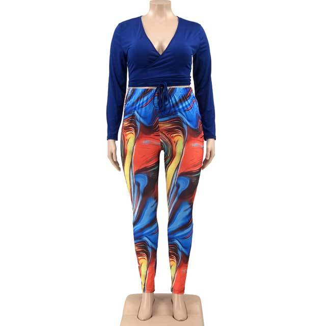 Plus Size Tied Top Printed Pants Set