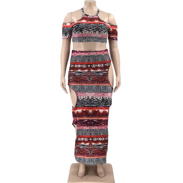 Plus Size Leopard Print Hollow Out Skirt Set
