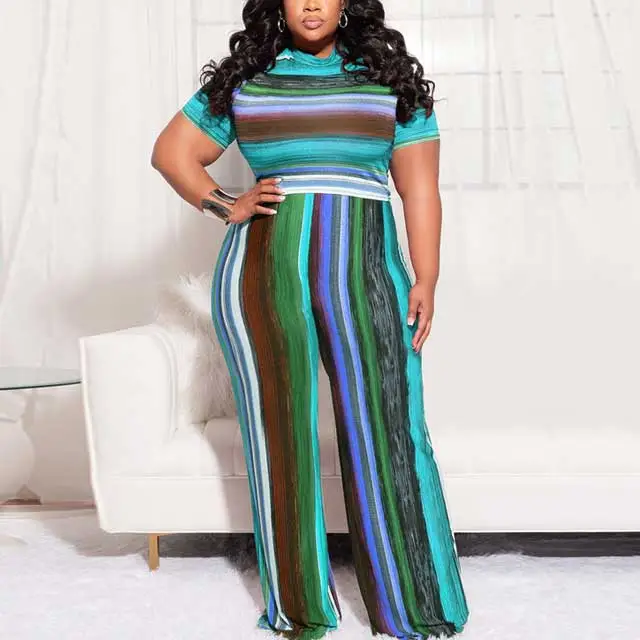 Plus Size Striped Two Piece Set