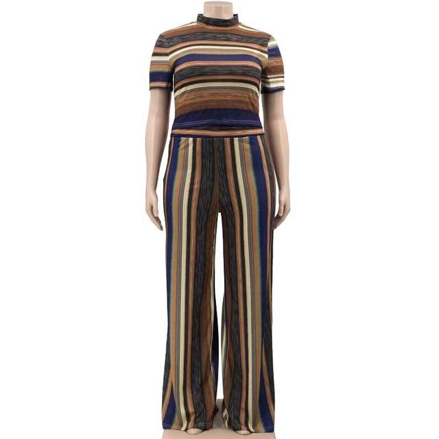 Plus Size Striped Two Piece Set