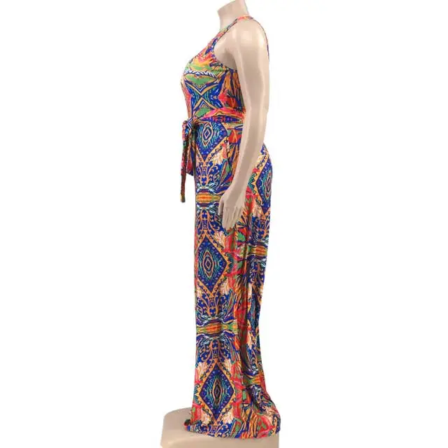 Plus Size Belted Printed Jumpsuit