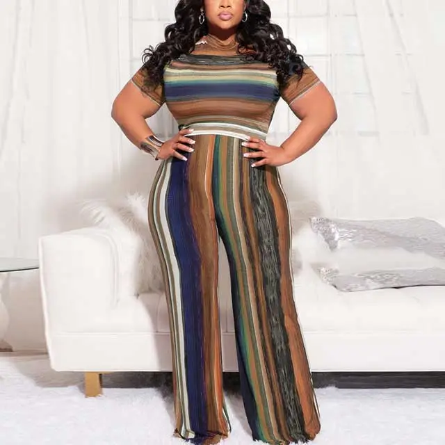 Plus Size Striped Two Piece Set