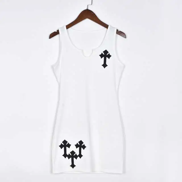 Embroidery Ribbed Bodycon Vest Dress