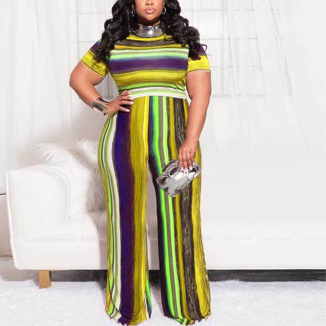 Plus Size Striped Two Piece Set