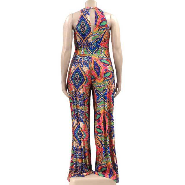 Plus Size Belted Printed Jumpsuit