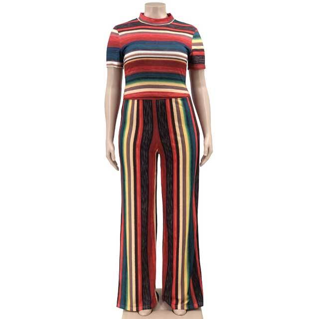 Plus Size Striped Two Piece Set
