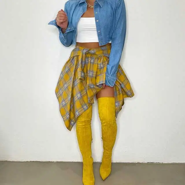 Tied Plaid Print Irregular Skirt