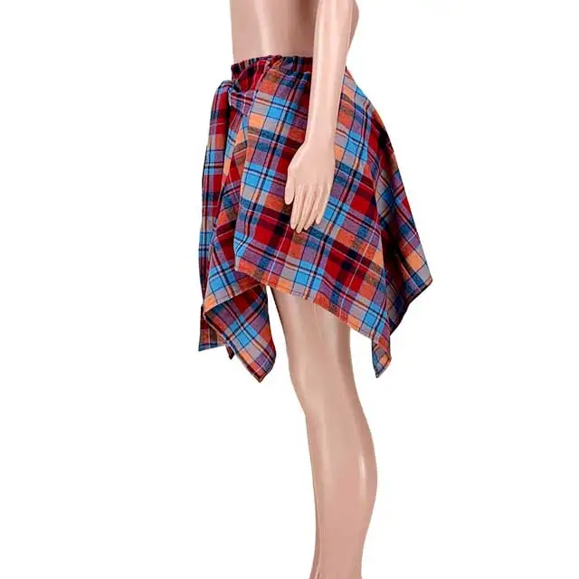 Tied Plaid Print Irregular Skirt