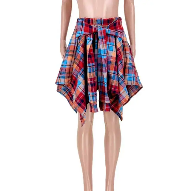 Tied Plaid Print Irregular Skirt