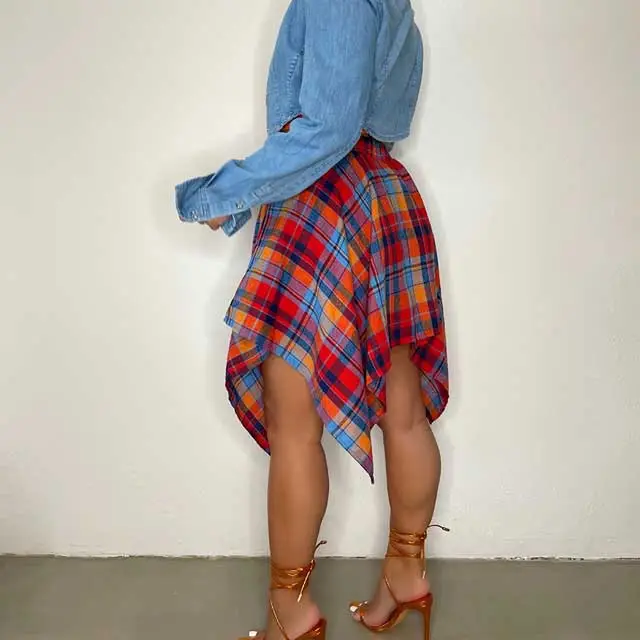 Tied Plaid Print Irregular Skirt