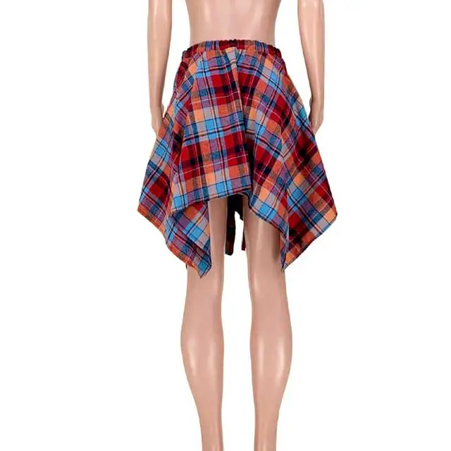 Tied Plaid Print Irregular Skirt