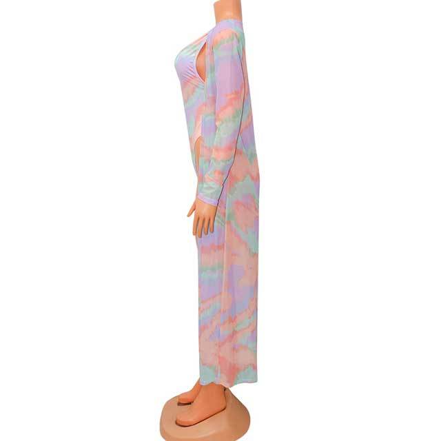 Tie Dye Bodysuit Swimwear With Cover-Ups