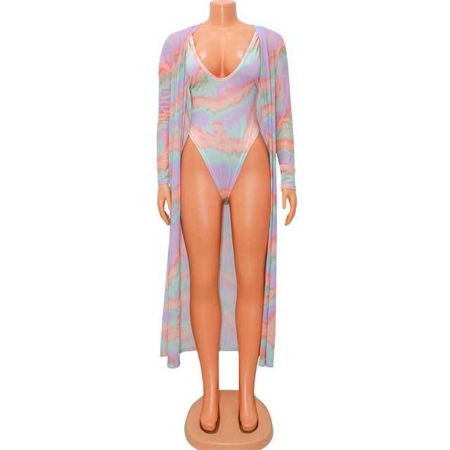 Tie Dye Bodysuit Swimwear With Cover-Ups