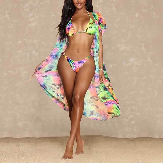 Printed Strappy 3 Piece Swimsuit Set