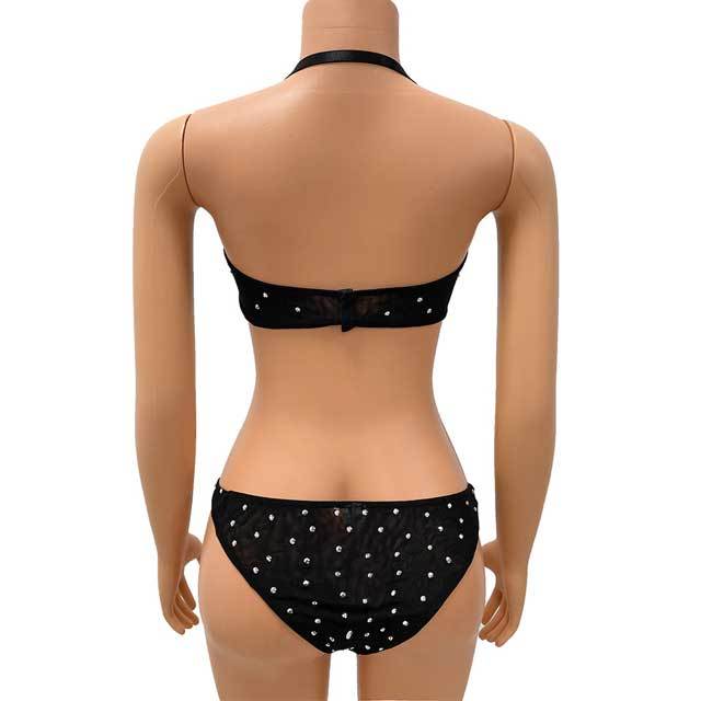 Rhinestones Mesh Bodysuit Swimsuit With Cover-Ups