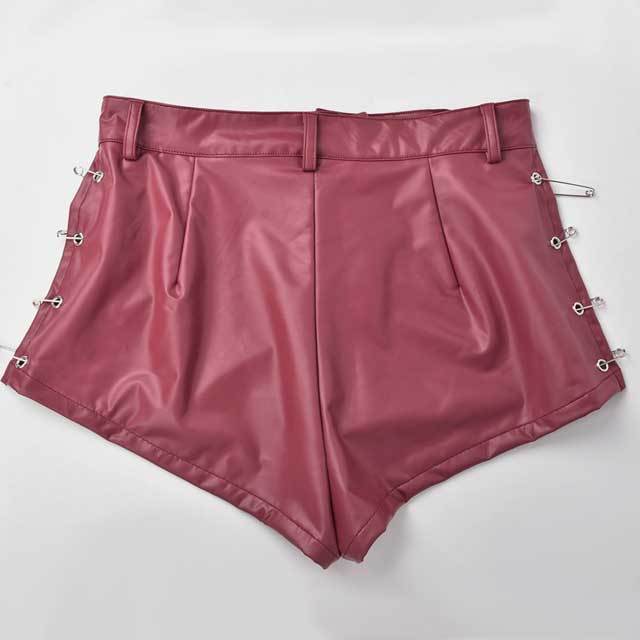 Pins Hollow Out Leather Biker Shorts