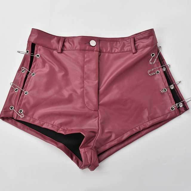 Pins Hollow Out Leather Biker Shorts