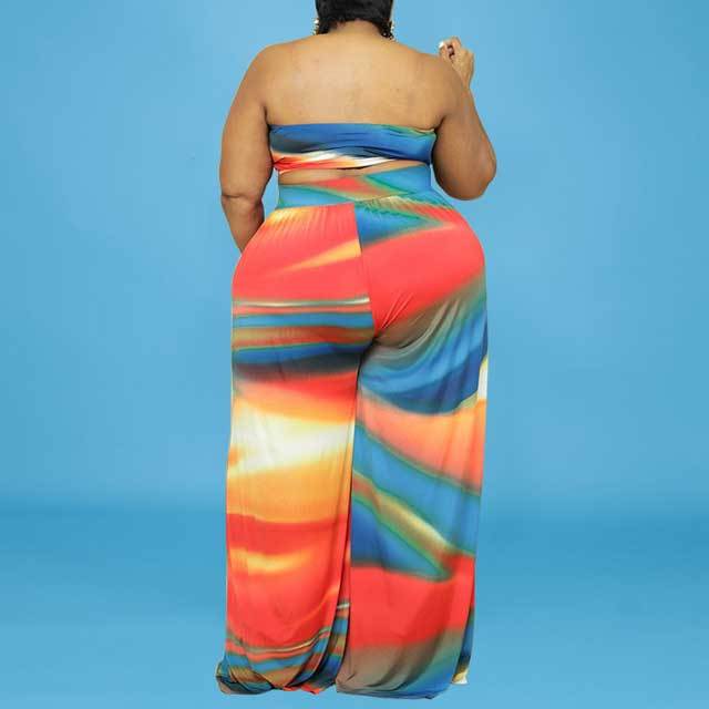 Plus Size Colorful Printed Pants Set