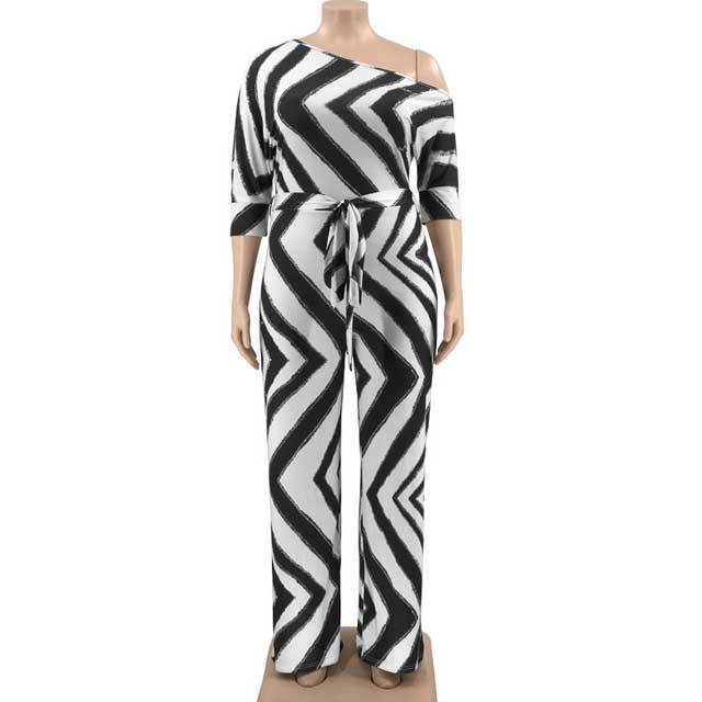 Plus Size Off Shoulder Striped Jumpsuit