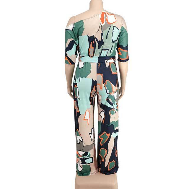 Plus Size Geometric Print Off Shoulder Jumpsuit