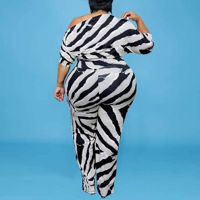 Plus Size Off Shoulder Striped Jumpsuit