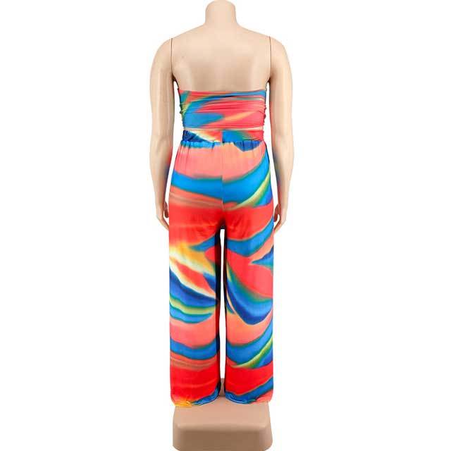 Plus Size Colorful Printed Pants Set