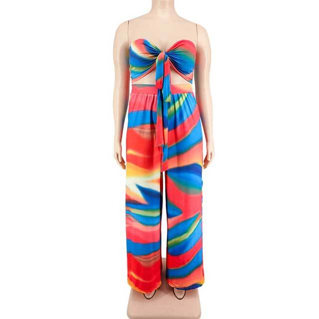 Plus Size Colorful Printed Pants Set