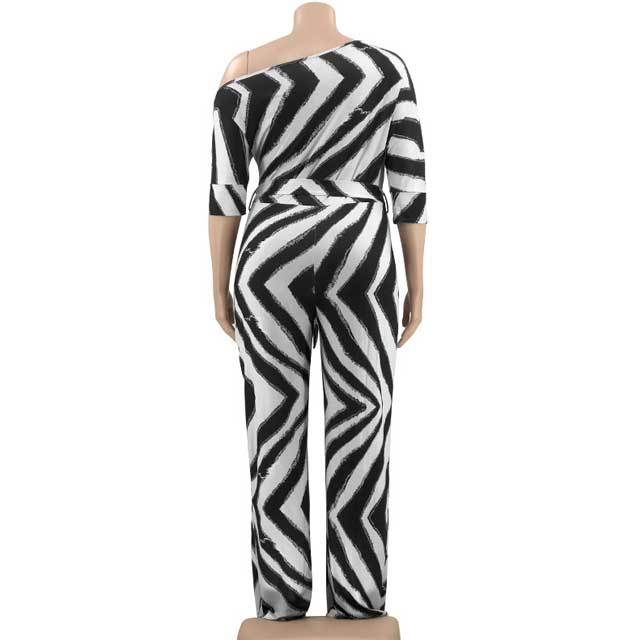 Plus Size Off Shoulder Striped Jumpsuit