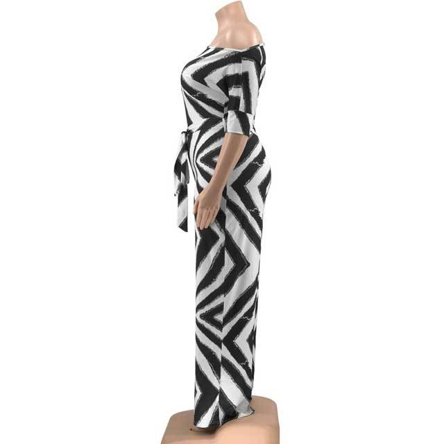 Plus Size Off Shoulder Striped Jumpsuit