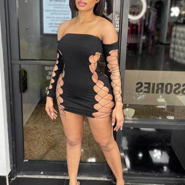 Strapless Lace-Up Bodycon Dress