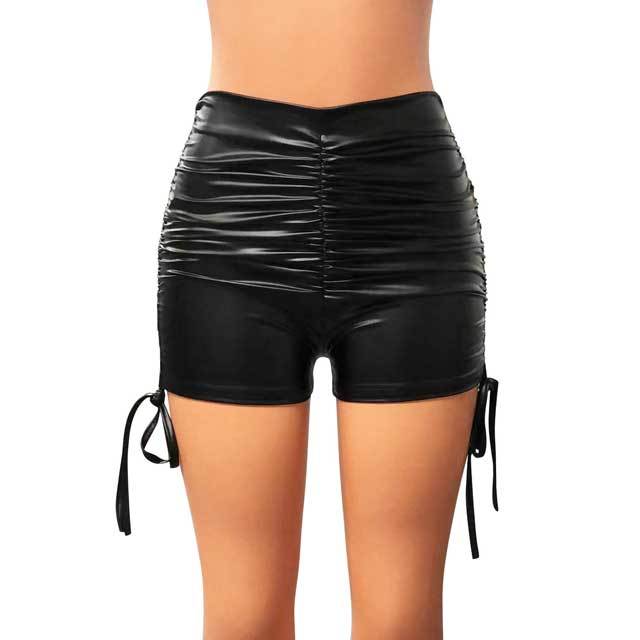 Leather Ruched Biker Shorts