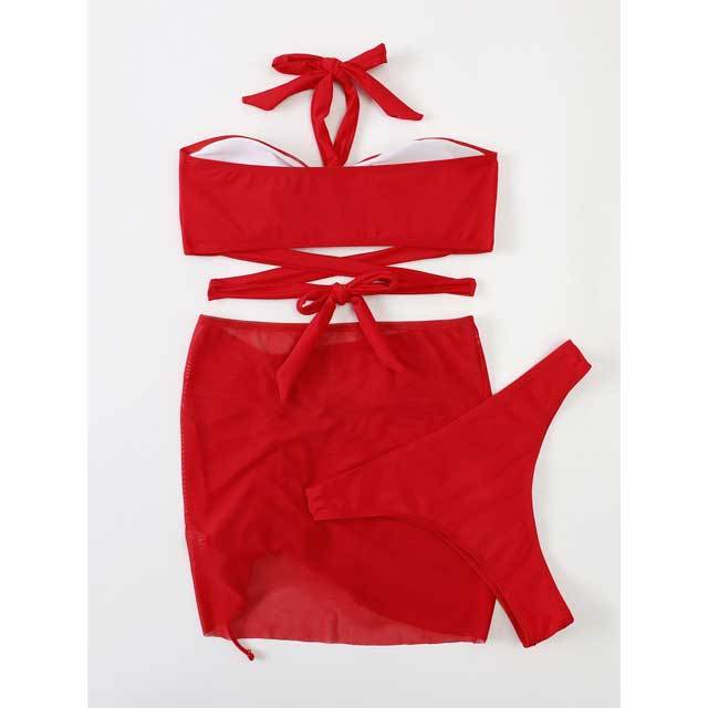 Solid Ruched 3 Piece Bikini Set