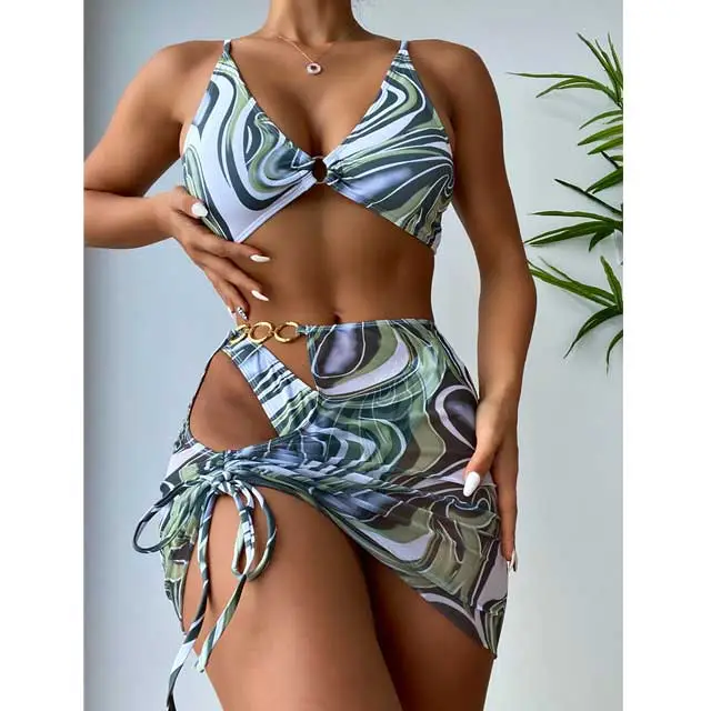 Hollow Out Printed Bathing Suit