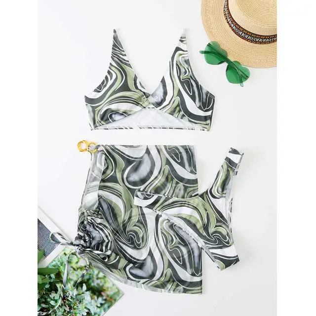 Hollow Out Printed Bathing Suit