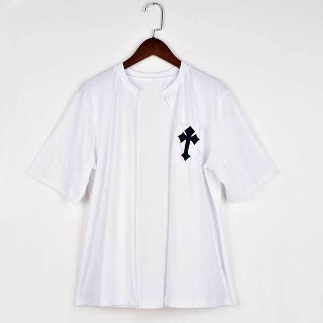 Cross Applique Slit Tied Tees