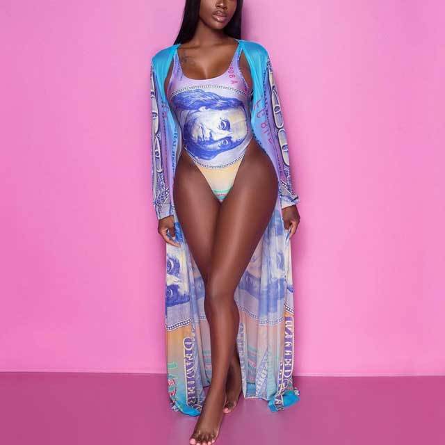 Printed Sleeveless One Piece With Cover-ups