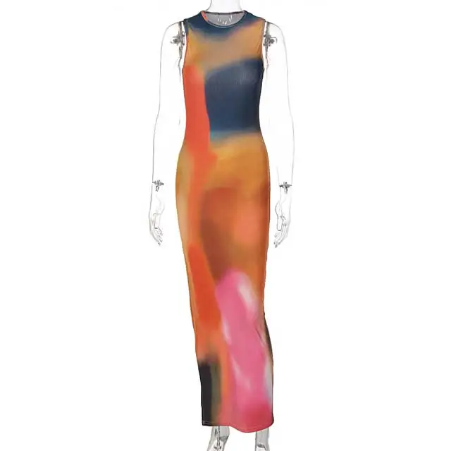 Tie Dye Slit Maxi Dress