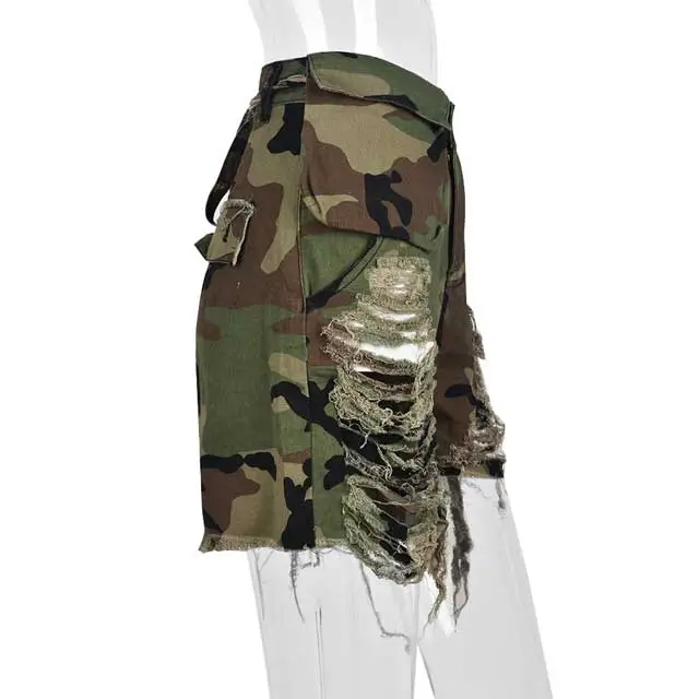 Distressed Camo Cargo Shorts