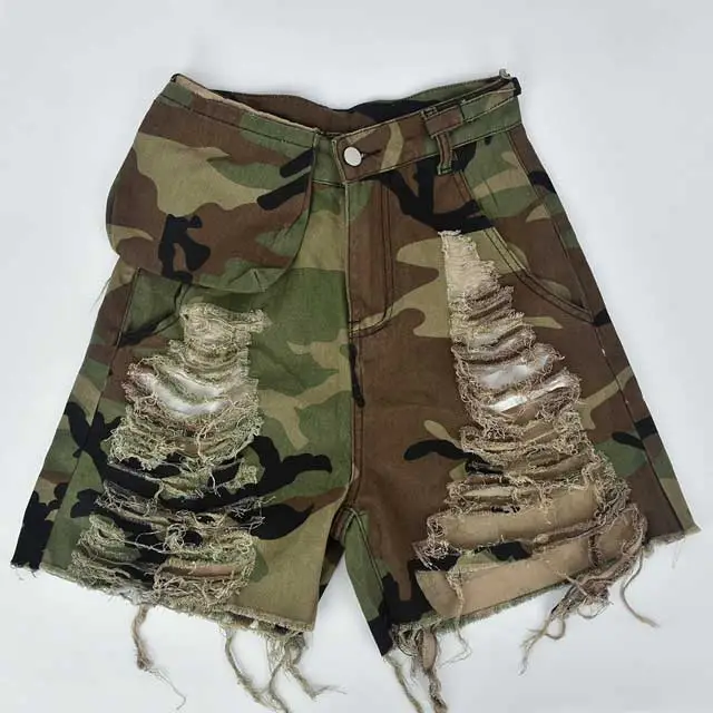 Distressed Camo Cargo Shorts