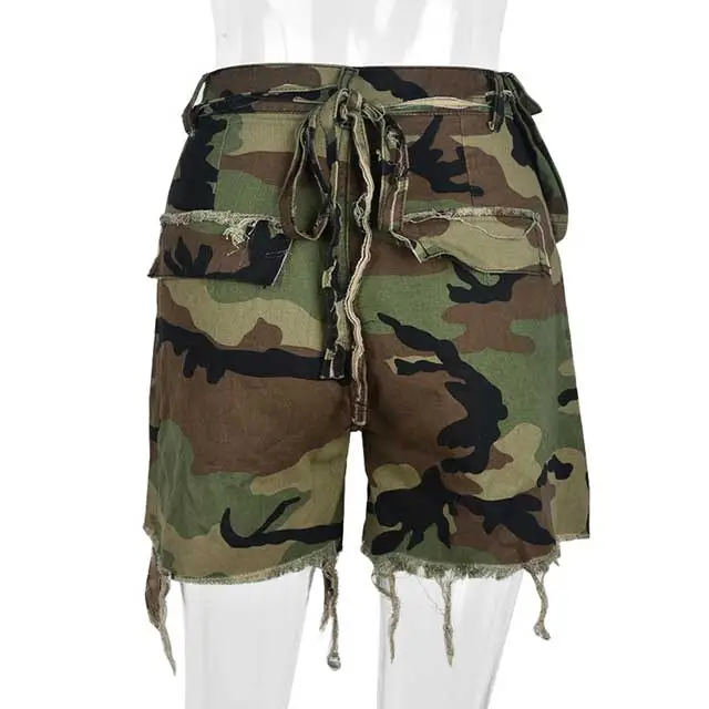 Distressed Camo Cargo Shorts