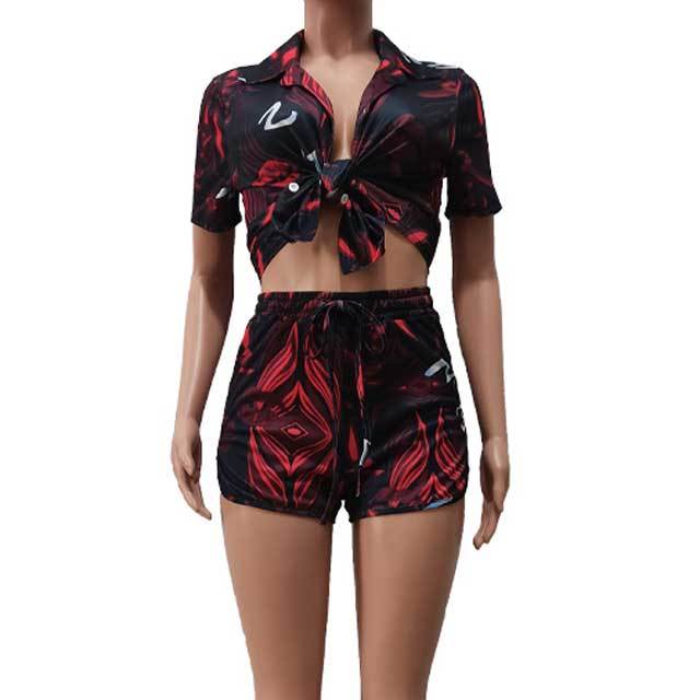 Printed Shirt Top Casual Two Piece Set