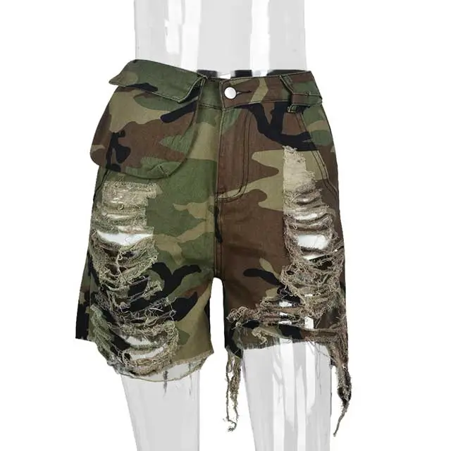 Distressed Camo Cargo Shorts