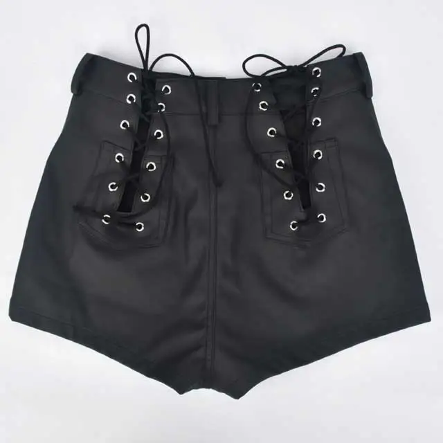 Leather Lace-Up Biker Shorts