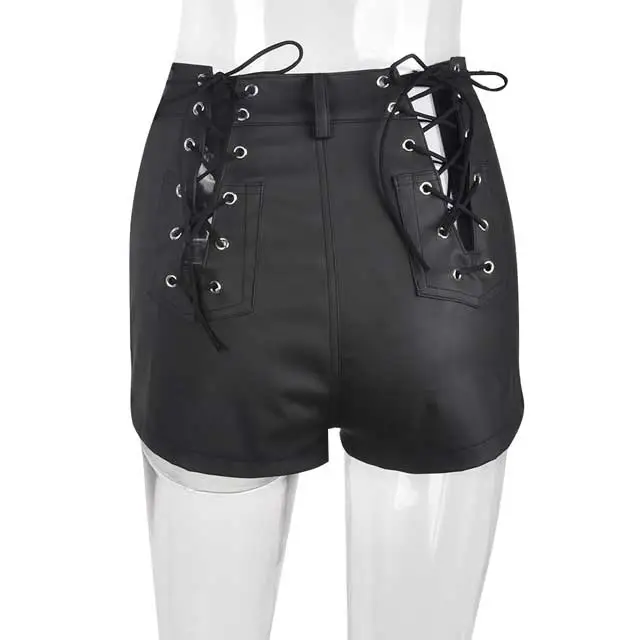 Leather Lace-Up Biker Shorts