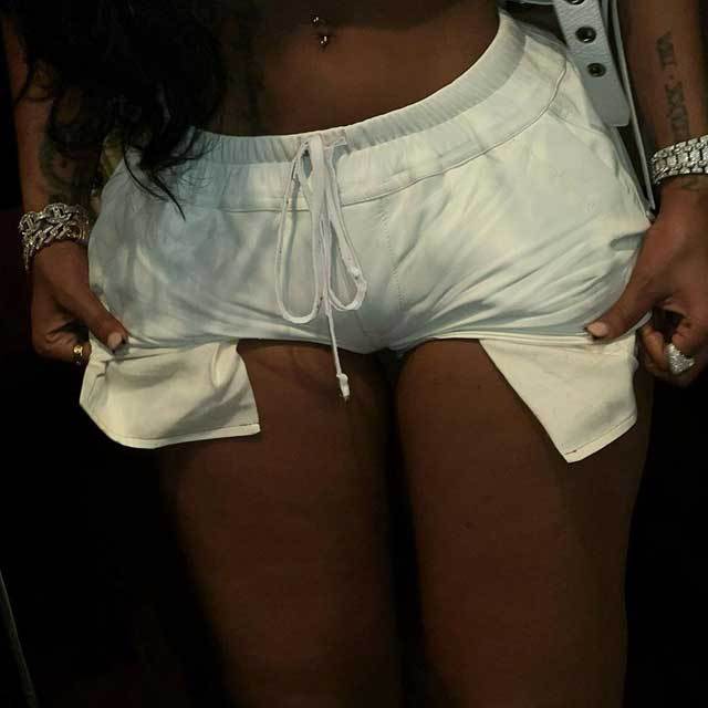 Drawstring Leather Biker Shorts