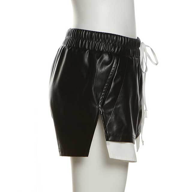 Drawstring Leather Biker Shorts